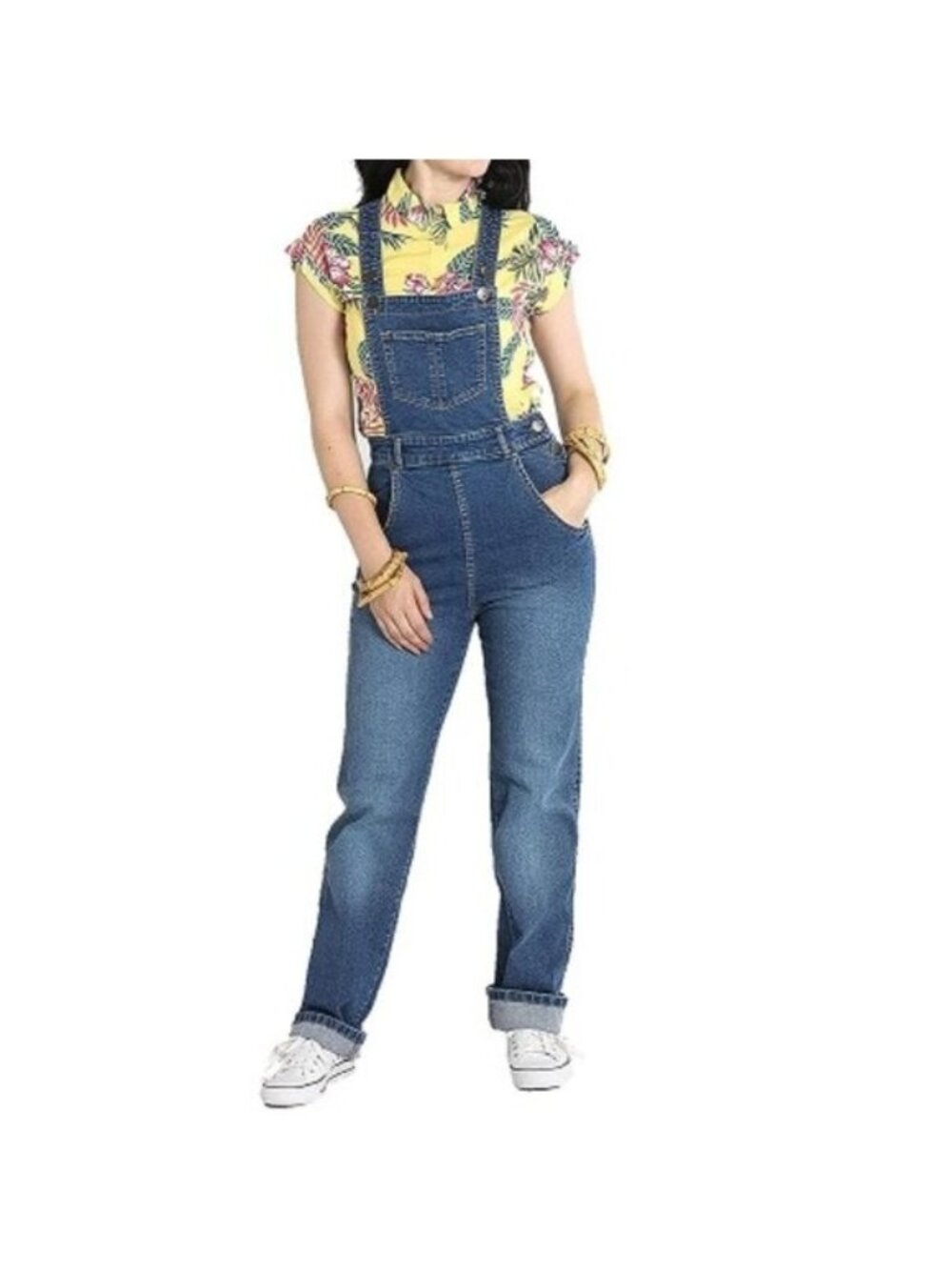 Hell Bunny Betty Bee Denim Overalls S NEW Medium Blue Denim Jeans 40s 50s Retro